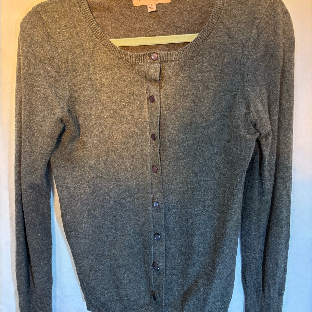 Philosophy Dark Grey Crewneck Button-Front Cardigan